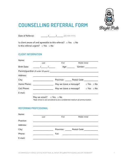 Referral is when counselors make recommendations of where else a client might seek treatment. . Transferring clients to another therapist form